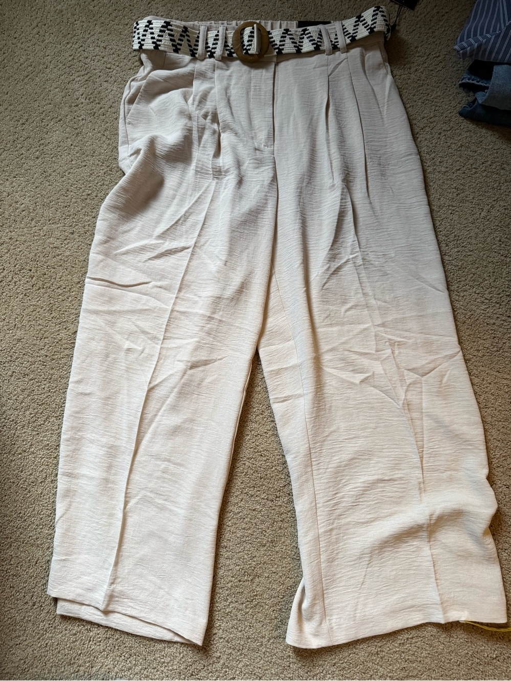 Jules & Leopold Cream Wide-Leg Pants with Woven Belt